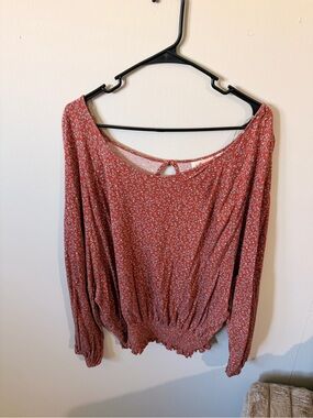 Willow Rust Floral Long-Sleeve Smocked-Hem Tunic